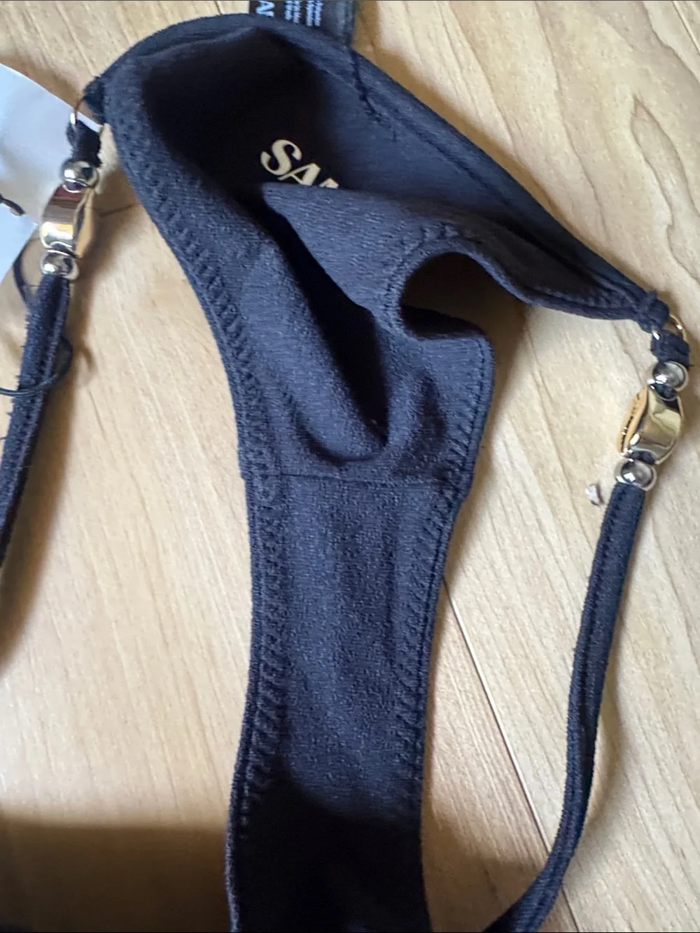 SAME Black Bikini Bottom with Gold Accent Straps